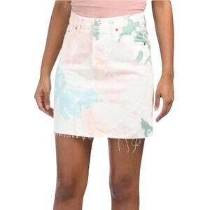 SALE! NWT LEVI'S JEAN SKIRT 25 WHITE PREMIUM DENIM PINK BLUE TYE DYE MINI SHORT